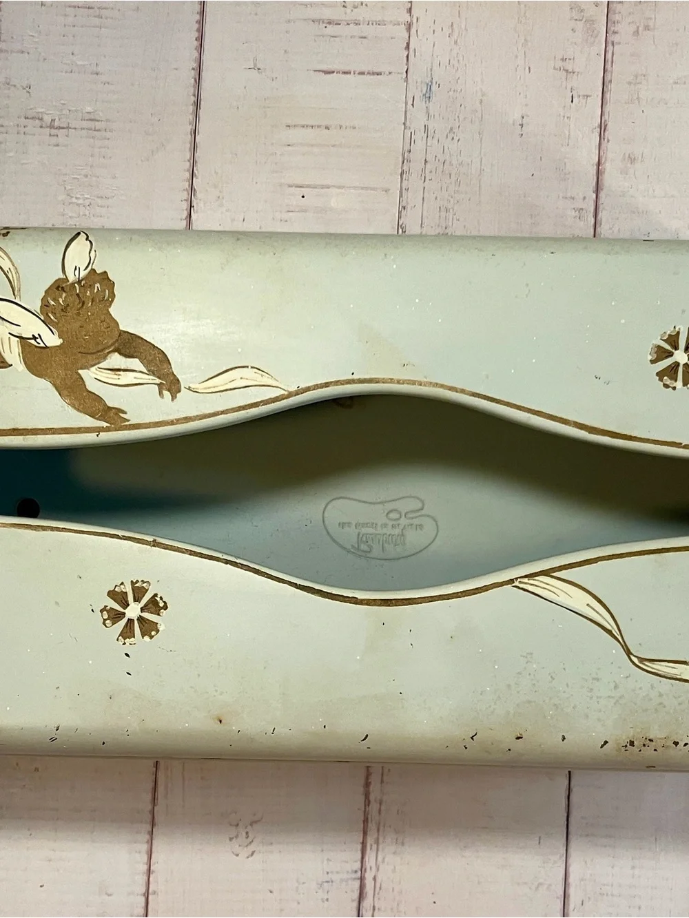 Vintage Ransburg Metal Tissue Box Cover Cherub Angel Footed Mcm